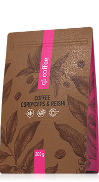 Qi coffee XXL 200g silná instantna káva s extraktmi húb reishi Energy